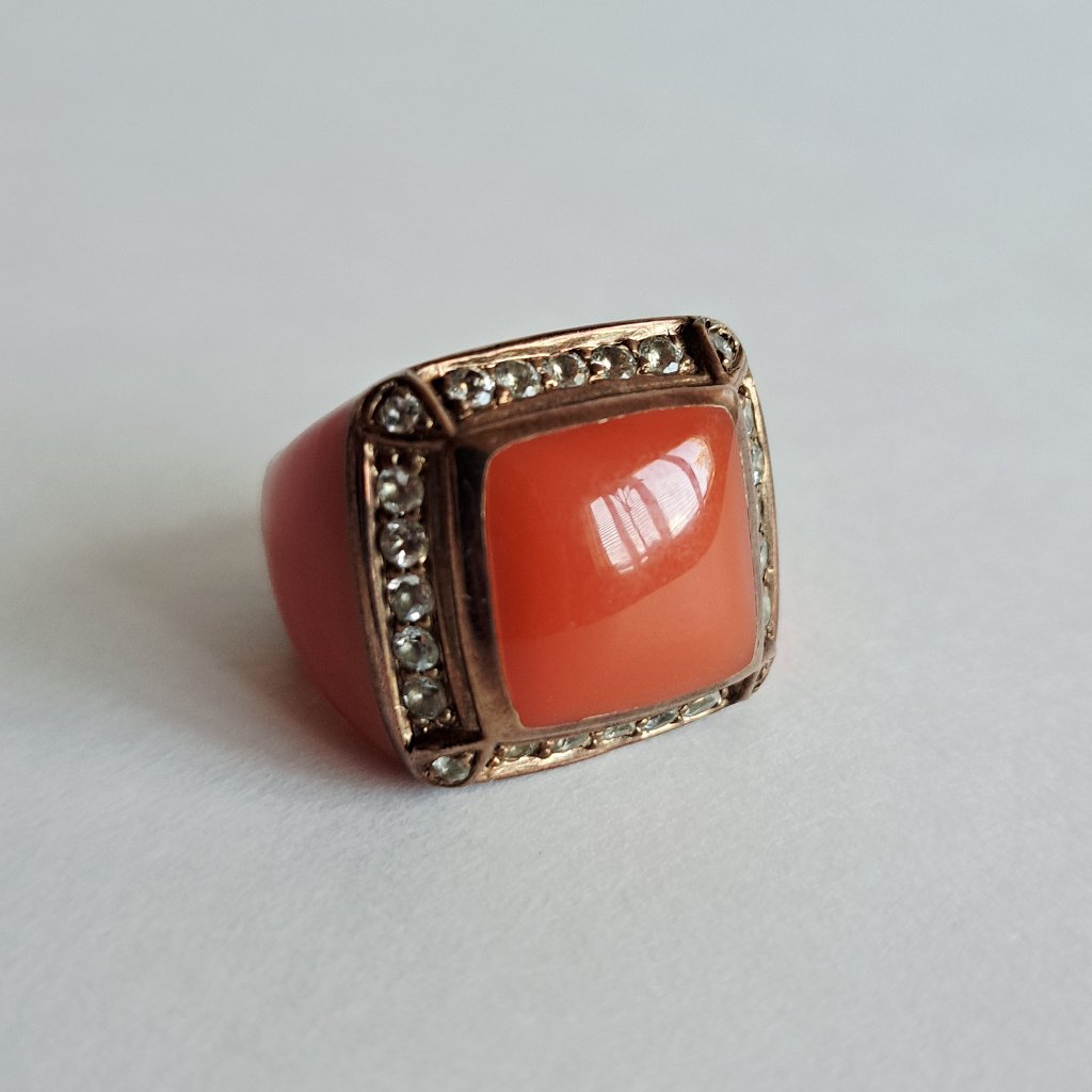 New Angelique De Paris Zircon & Resin Orange Square Ring Size 7
